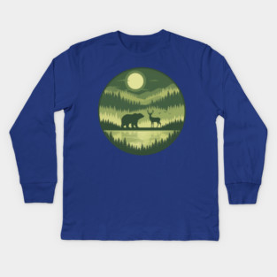 Forest Wildlife Circle Silhouette Kids Long Sleeve T-Shirt