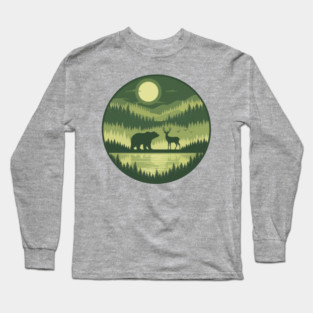 Forest Wildlife Circle Silhouette Long Sleeve T-Shirt