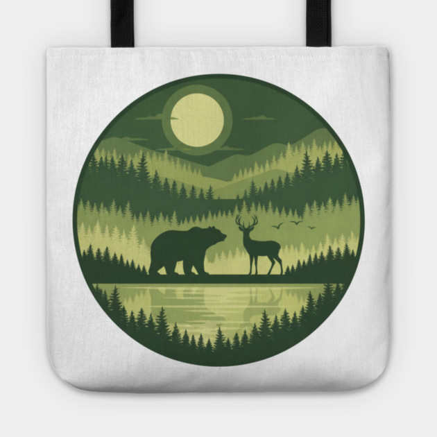 Forest Wildlife Circle Silhouette Tote by ArtistTee ⭐⭐⭐⭐⭐
