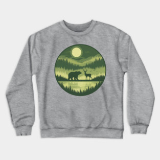 Forest Wildlife Circle Silhouette Crewneck Sweatshirt