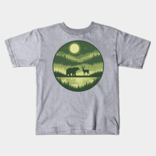 Forest Wildlife Circle Silhouette Kids T-Shirt