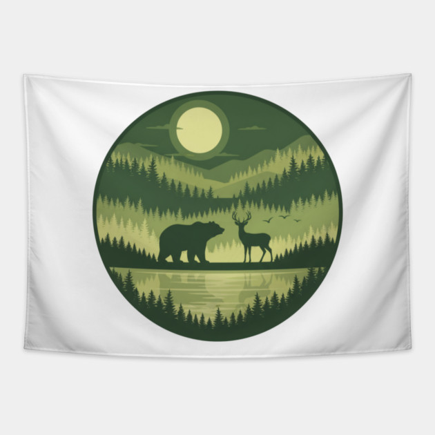 Forest Wildlife Circle Silhouette Tapestry by ArtistTee ⭐⭐⭐⭐⭐