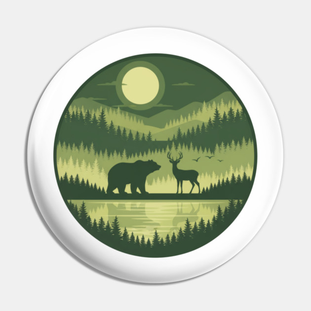 Forest Wildlife Circle Silhouette Pin by ArtistTee ⭐⭐⭐⭐⭐