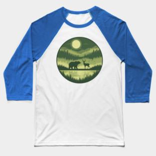 Forest Wildlife Circle Silhouette Baseball T-Shirt