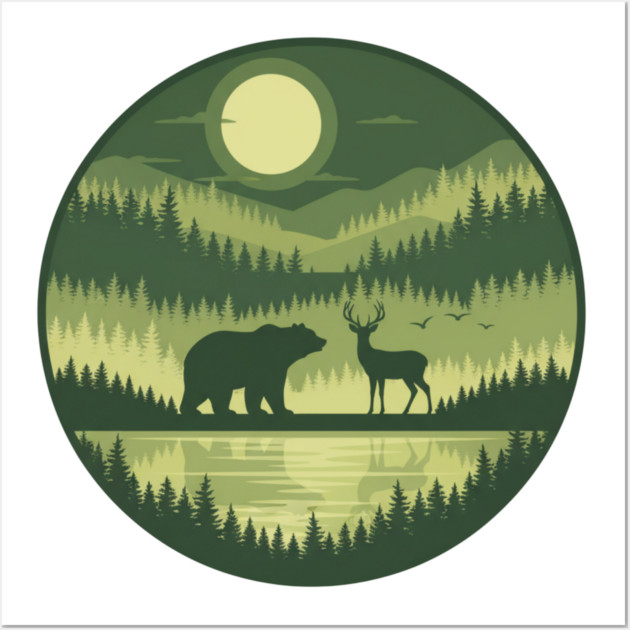 Forest Wildlife Circle Silhouette Wall Art by ArtistTee ⭐⭐⭐⭐⭐