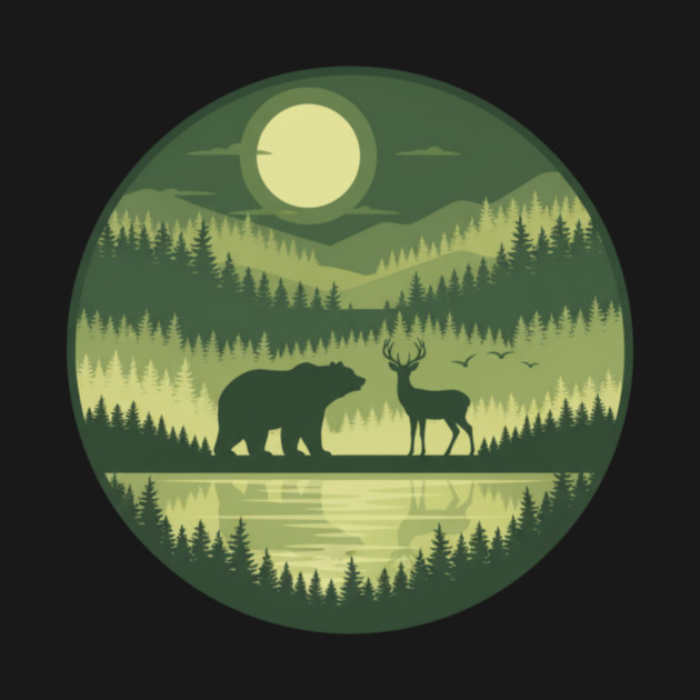 Forest Wildlife Circle Silhouette by ArtistTee ⭐⭐⭐⭐⭐