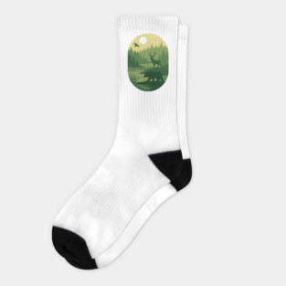 Retro-Forest-Nature-Wildlife-Outdoor-Scene Socks