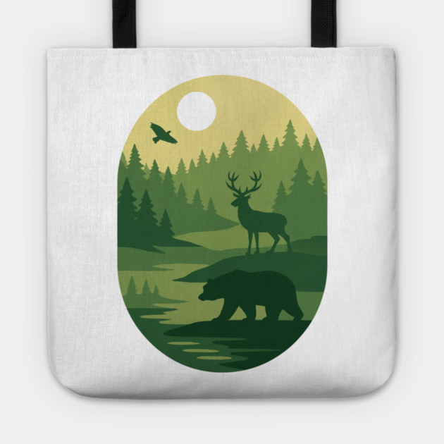 Retro-Forest-Nature-Wildlife-Outdoor-Scene Tote by ArtistTee ⭐⭐⭐⭐⭐