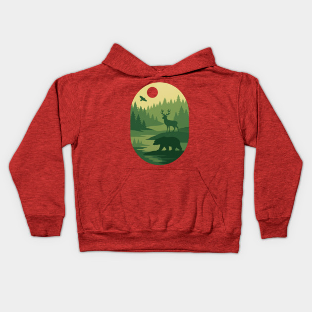 Retro-Forest-Nature-Wildlife-Outdoor-Scene Kids Hoodie by ArtistTee ⭐⭐⭐⭐⭐