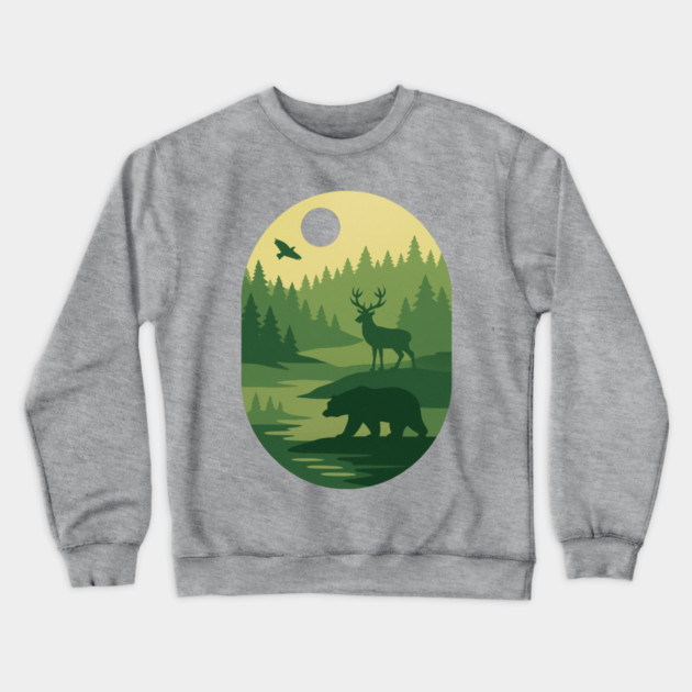 Retro-Forest-Nature-Wildlife-Outdoor-Scene Crewneck Sweatshirt by ArtistTee ⭐⭐⭐⭐⭐