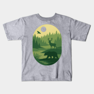 Retro-Forest-Nature-Wildlife-Outdoor-Scene Kids T-Shirt