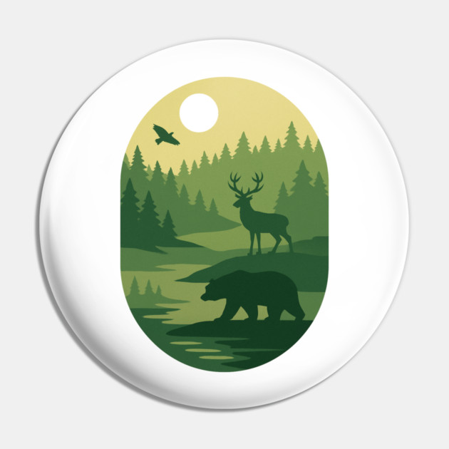 Retro-Forest-Nature-Wildlife-Outdoor-Scene Pin by ArtistTee ⭐⭐⭐⭐⭐