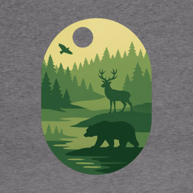 Retro-Forest-Nature-Wildlife-Outdoor-Scene by ArtistTee ⭐⭐⭐⭐⭐