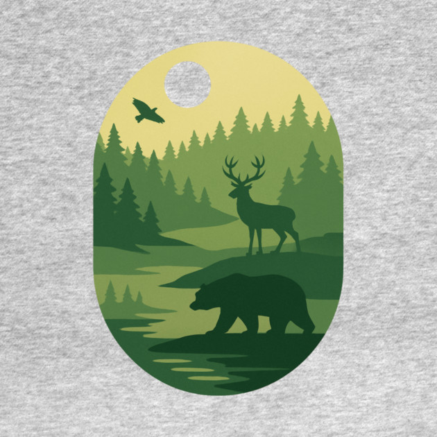 Retro-Forest-Nature-Wildlife-Outdoor-Scene by ArtistTee ⭐⭐⭐⭐⭐