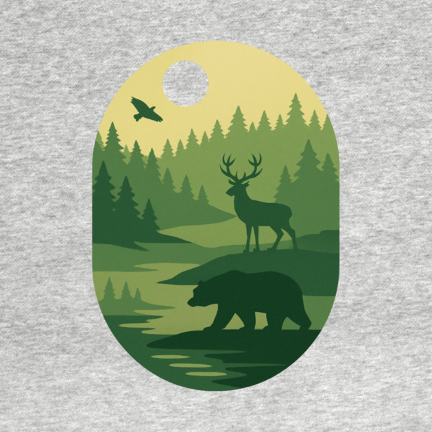 Retro-Forest-Nature-Wildlife-Outdoor-Scene by ArtistTee ⭐⭐⭐⭐⭐