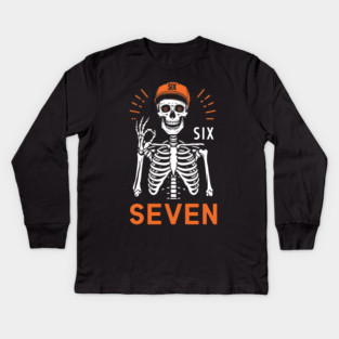 Skeleton Hand Gesture With Six Seven Kids Long Sleeve T-Shirt