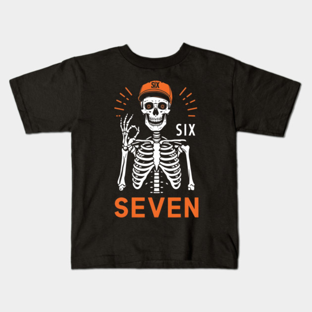 Skeleton Hand Gesture With Six Seven Kids T-Shirt by ArtistTee ⭐⭐⭐⭐⭐