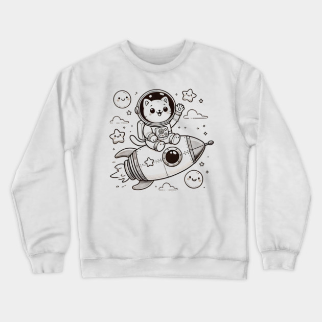 Astronaut Cat on Rocket – Cute Space Adventure Crewneck Sweatshirt by Champanie's Store