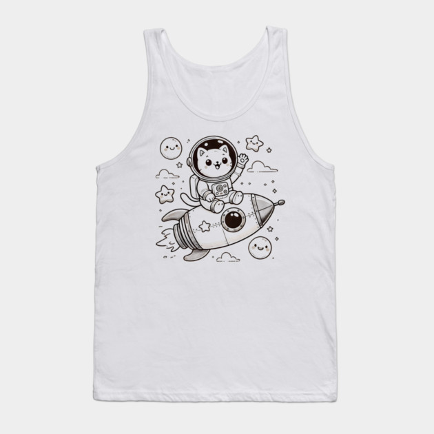 Astronaut Cat on Rocket – Cute Space Adventure Tank Top by Champanie's Store