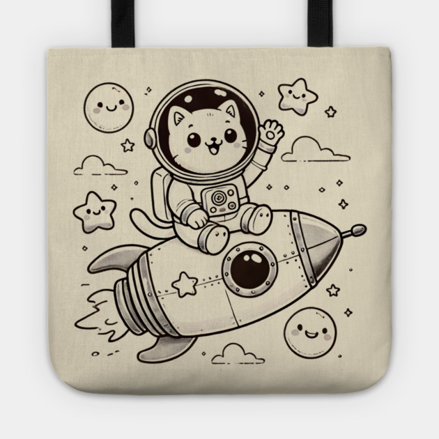 Astronaut Cat on Rocket – Cute Space Adventure Tote by Champanie's Store
