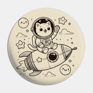 Astronaut Cat on Rocket – Cute Space Adventure Pin