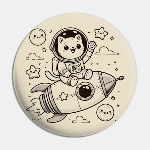 Astronaut Cat on Rocket – Cute Space Adventure Pin by Champanie's Store