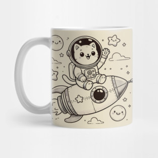 Astronaut Cat on Rocket – Cute Space Adventure Mug