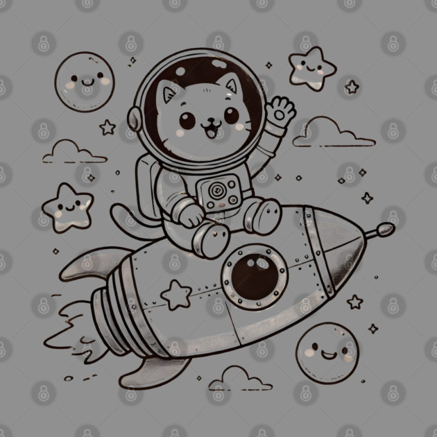 Astronaut Cat on Rocket – Cute Space Adventure by Champanie's Store
