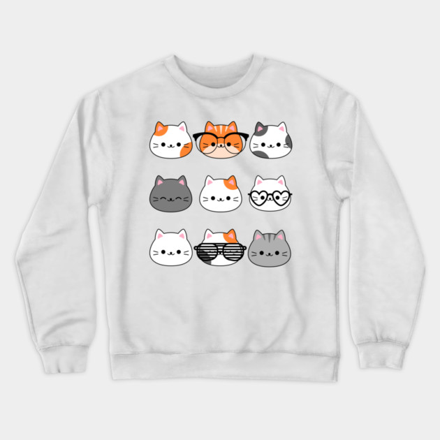 Adorable Kawaii Cat Faces Crewneck Sweatshirt by Champanie's Store