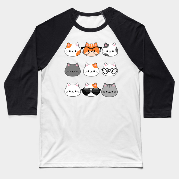 Adorable Kawaii Cat Faces Baseball T-Shirt by Champanie's Store