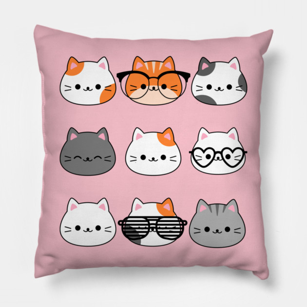 Adorable Kawaii Cat Faces Pillow by Champanie's Store