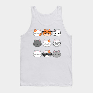 Adorable Kawaii Cat Faces Tank Top
