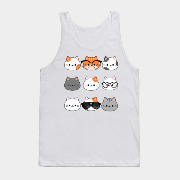 Adorable Kawaii Cat Faces Tank Top by Champanie's Store