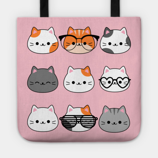 Adorable Kawaii Cat Faces Tote by Champanie's Store