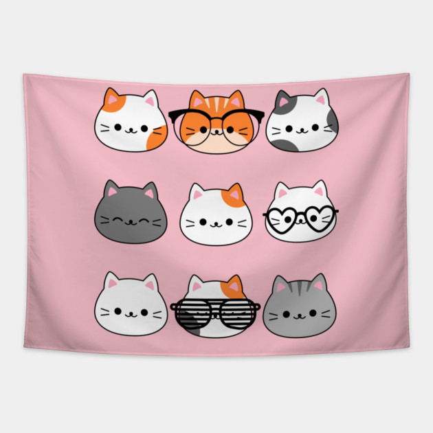 Adorable Kawaii Cat Faces Tapestry by Champanie's Store