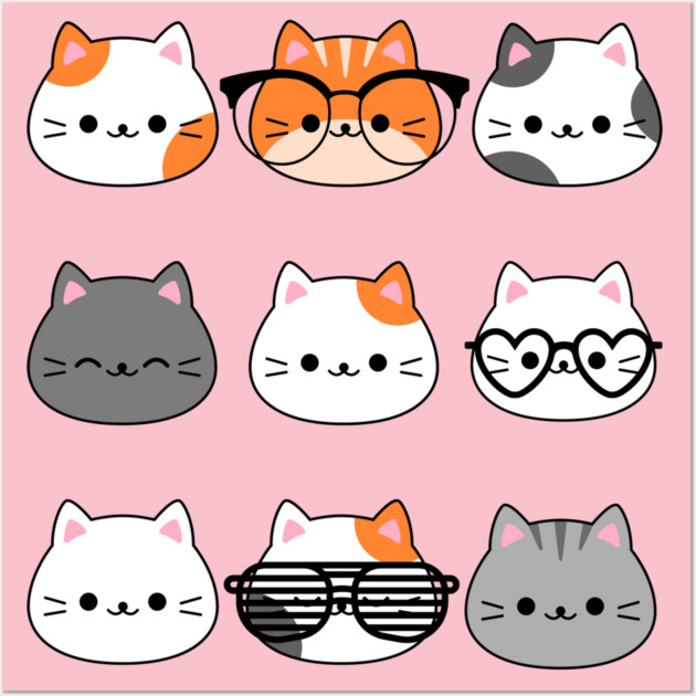 Adorable Kawaii Cat Faces Wall Art by Champanie's Store