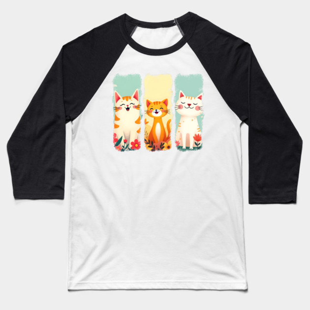 Adorable Happy Cats Baseball T-Shirt by Champanie's Store