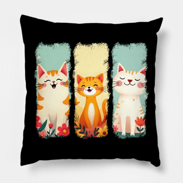 Adorable Happy Cats Pillow by Champanie's Store