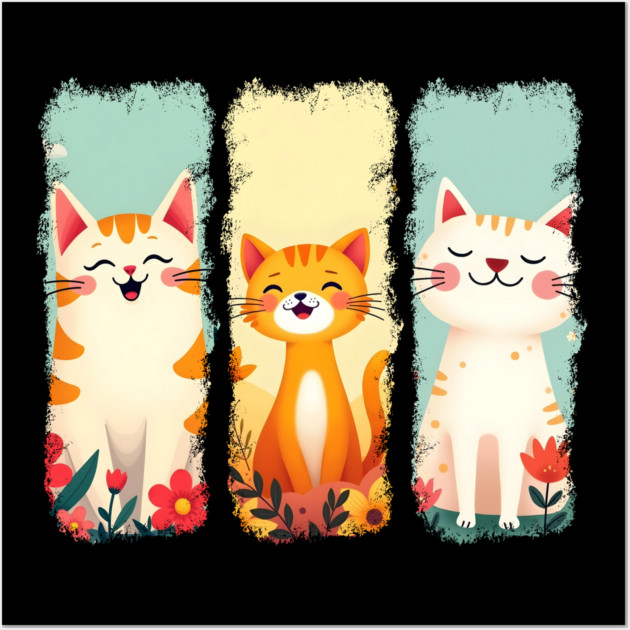 Adorable Happy Cats Wall Art by Champanie's Store