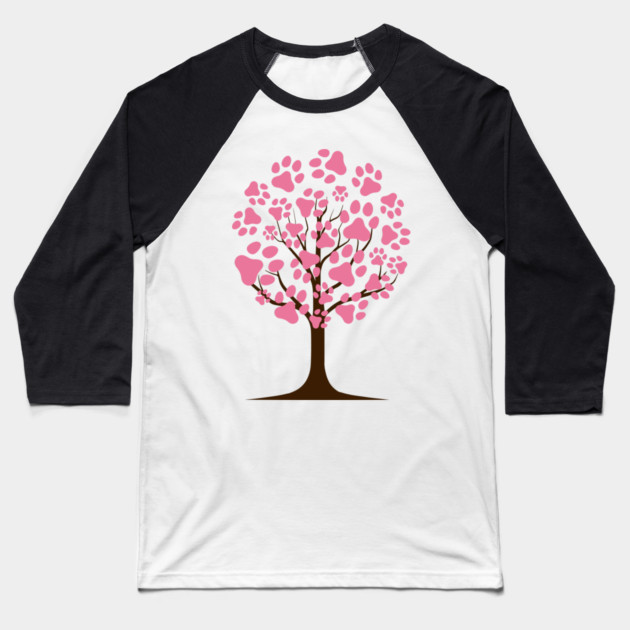 Paw Blossom Tree Baseball T-Shirt by Champanie's Store
