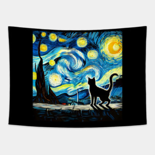 Starry Night Cat – Van Gogh-Inspired Tapestry