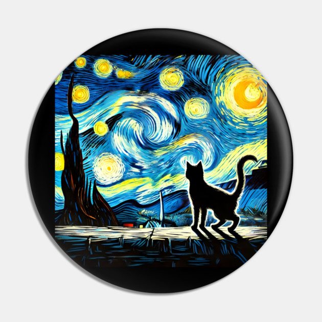 Starry Night Cat – Van Gogh-Inspired Pin by Champanie's Store