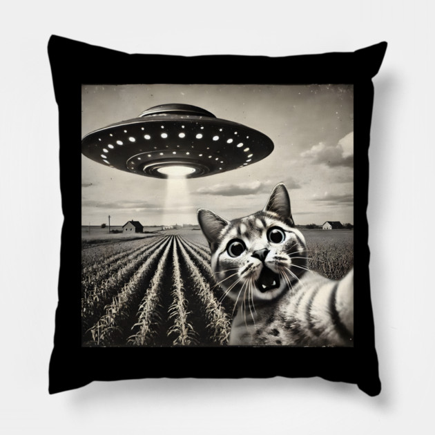 Funny UFO Cat Selfie Pillow by Champanie's Store