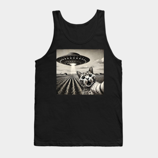 Funny UFO Cat Selfie Tank Top by Champanie's Store