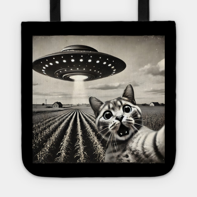Funny UFO Cat Selfie Tote by Champanie's Store