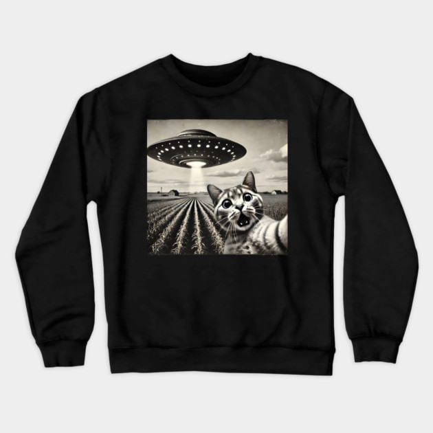 Funny UFO Cat Selfie Crewneck Sweatshirt by Champanie's Store