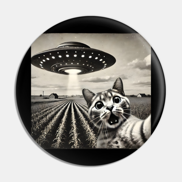 Funny UFO Cat Selfie Pin by Champanie's Store