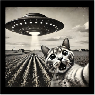 Funny UFO Cat Selfie Posters and Art