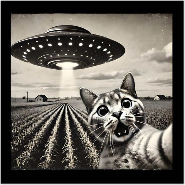 Funny UFO Cat Selfie Wall Art by Champanie's Store