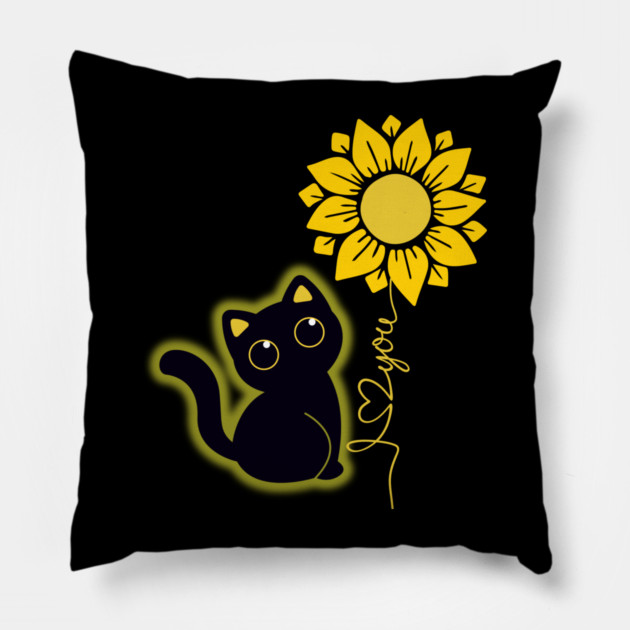 Black Cat & Sunflower Pillow by Champanie's Store